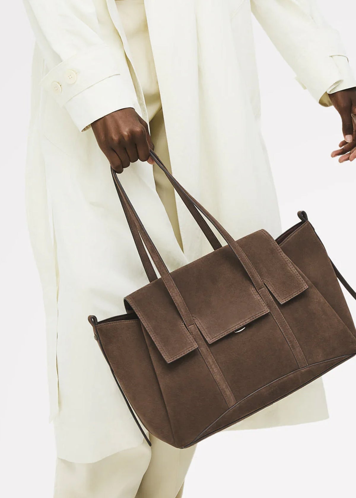 Large The Chancery Flapover Coffee Suede Shoulder Bag