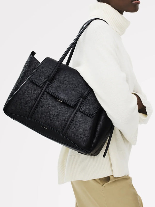 Large The Chancery Flapover Black Leather Shoulder Bag
