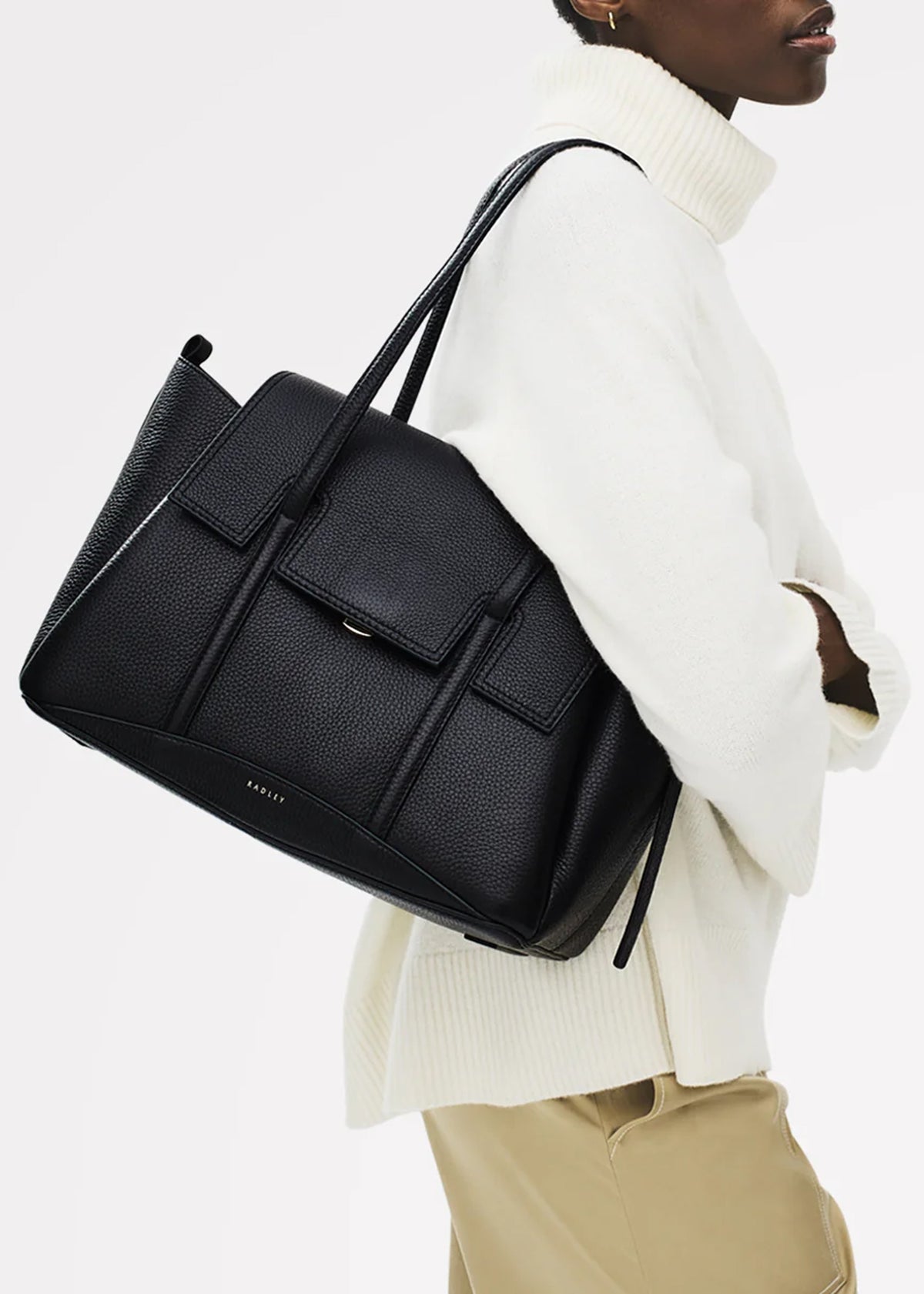 Large The Chancery Flapover Black Leather Shoulder Bag