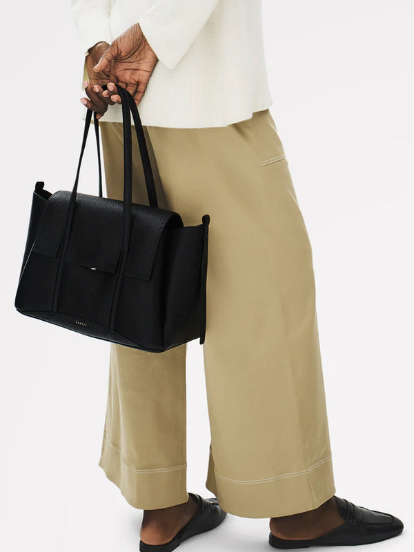 Large The Chancery Flapover Black Leather Shoulder Bag
