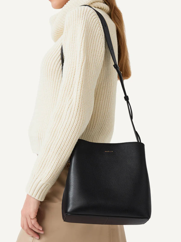 Dukes Place Medium Compartment Black Grained Leather Cross-Body Bag