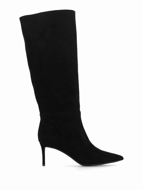 Suched Black Suede Heeled Knee Boots