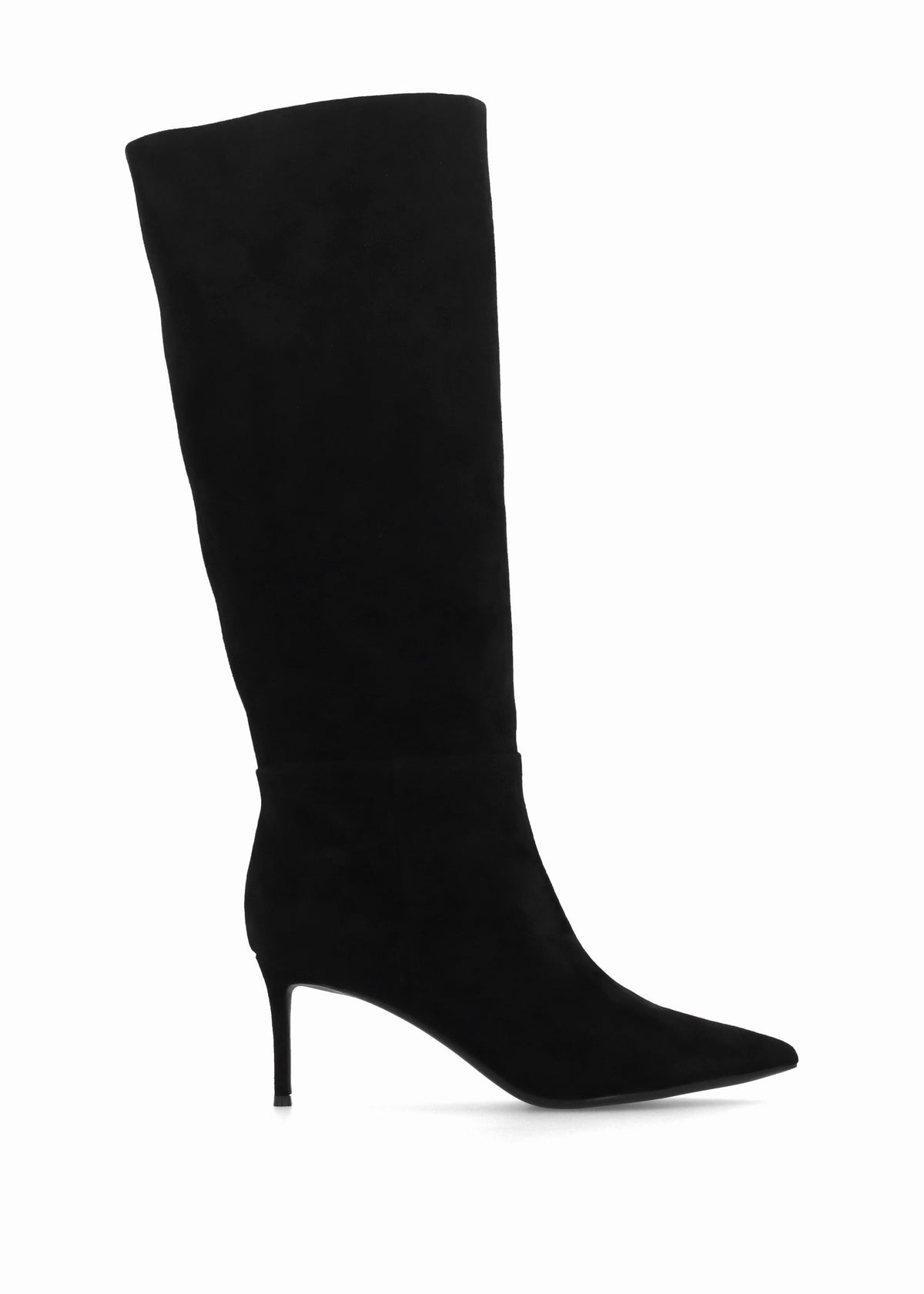 Suched Black Suede Heeled Knee Boots
