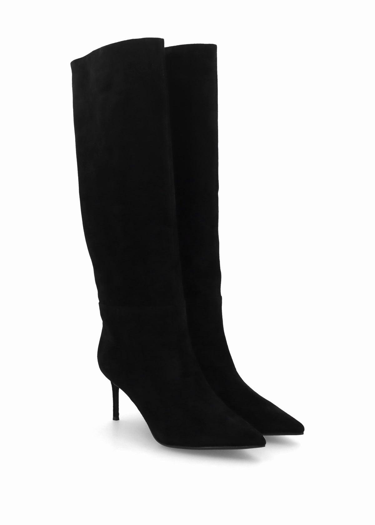 Suched Black Suede Heeled Knee Boots