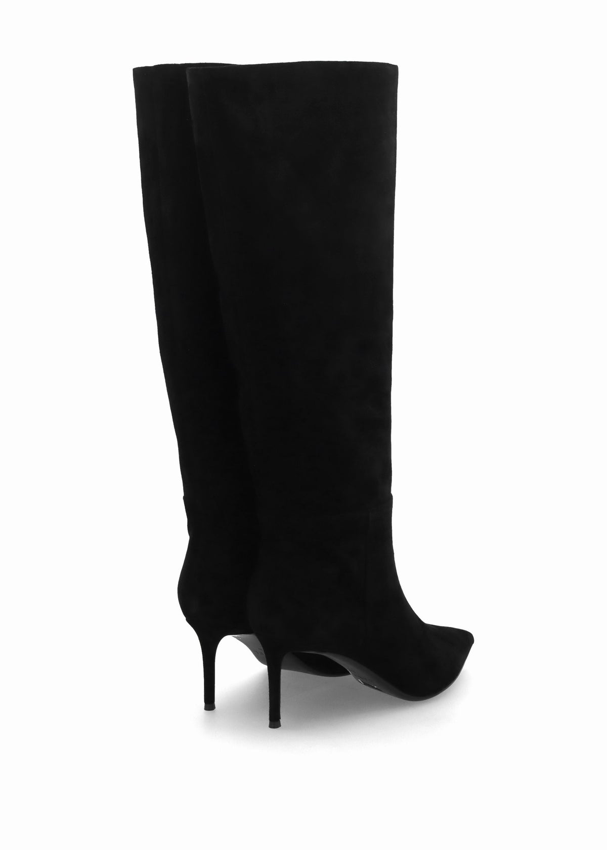 Suched Black Suede Heeled Knee Boots