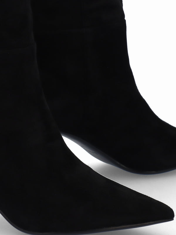 Suched Black Suede Heeled Knee Boots