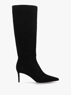Saffia Black Suede Slim Heel Knee Boots