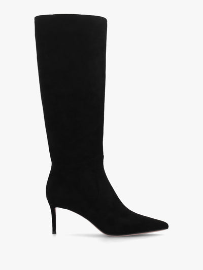 Saffia Black Suede Slim Heel Knee Boots