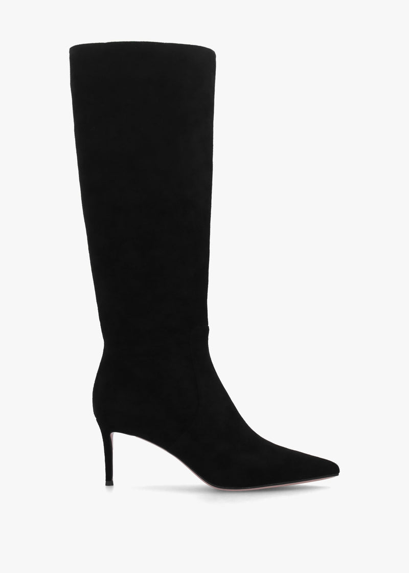 Saffia Black Suede Slim Heel Knee Boots