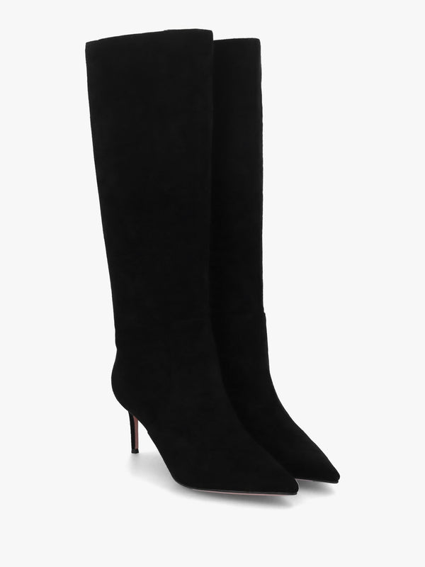 Saffia Black Suede Slim Heel Knee Boots
