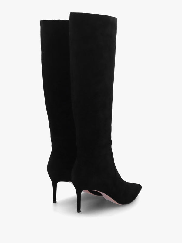 Saffia Black Suede Slim Heel Knee Boots