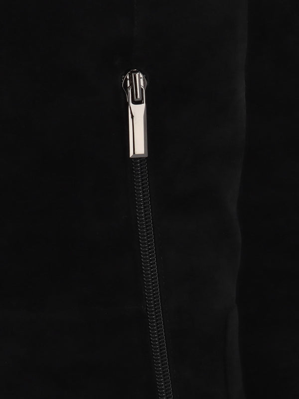 Saffia Black Suede Slim Heel Knee Boots