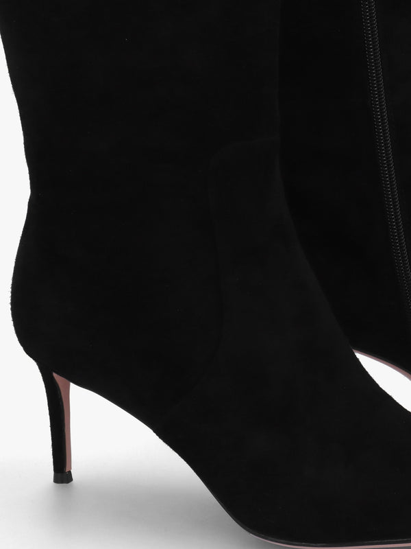 Saffia Black Suede Slim Heel Knee Boots