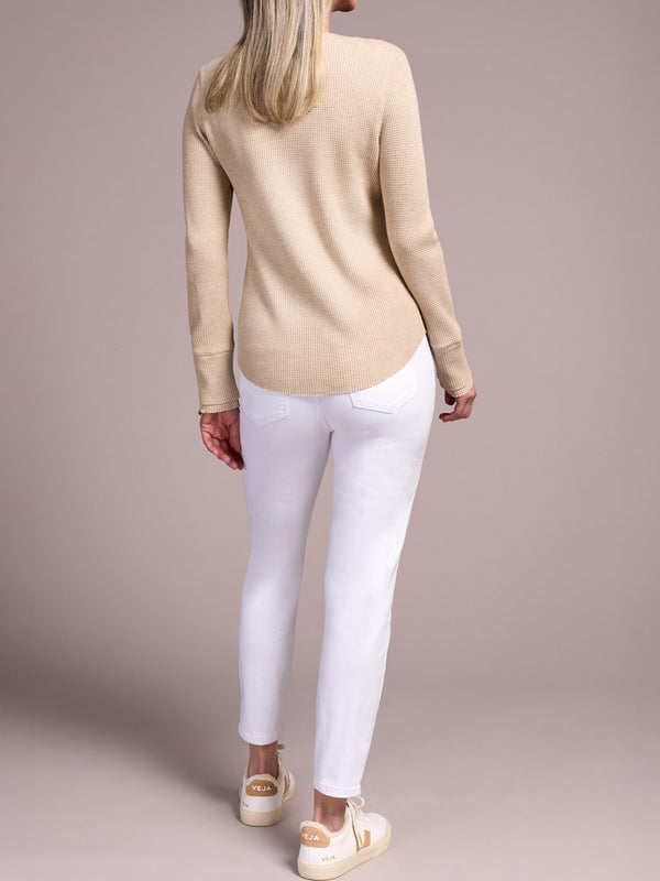 Henley Waffle Beige Long-Sleeve Top