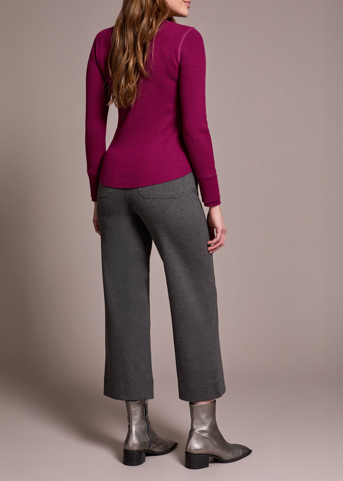 Henley Waffle Purple Long-Sleeve Top