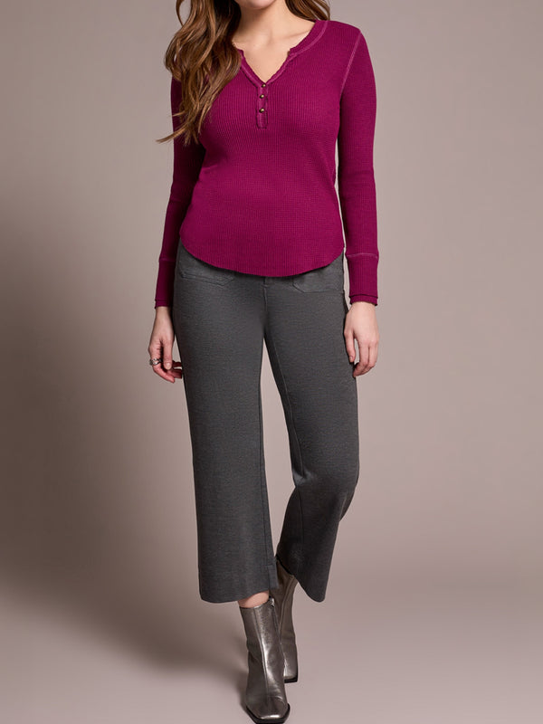 Henley Waffle Purple Long-Sleeve Top