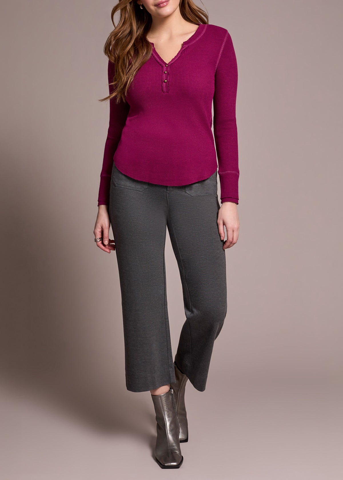 Henley Waffle Purple Long-Sleeve Top