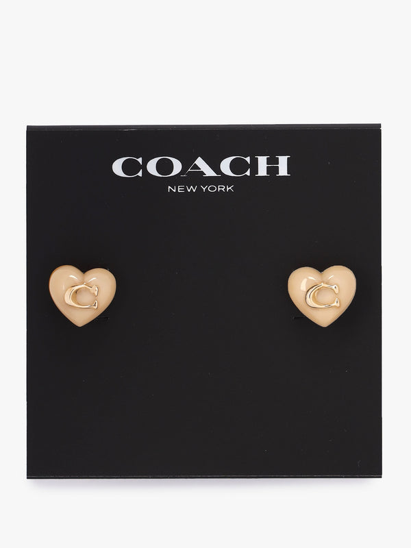 Resin Heart C Logo Gold Stud Earrings