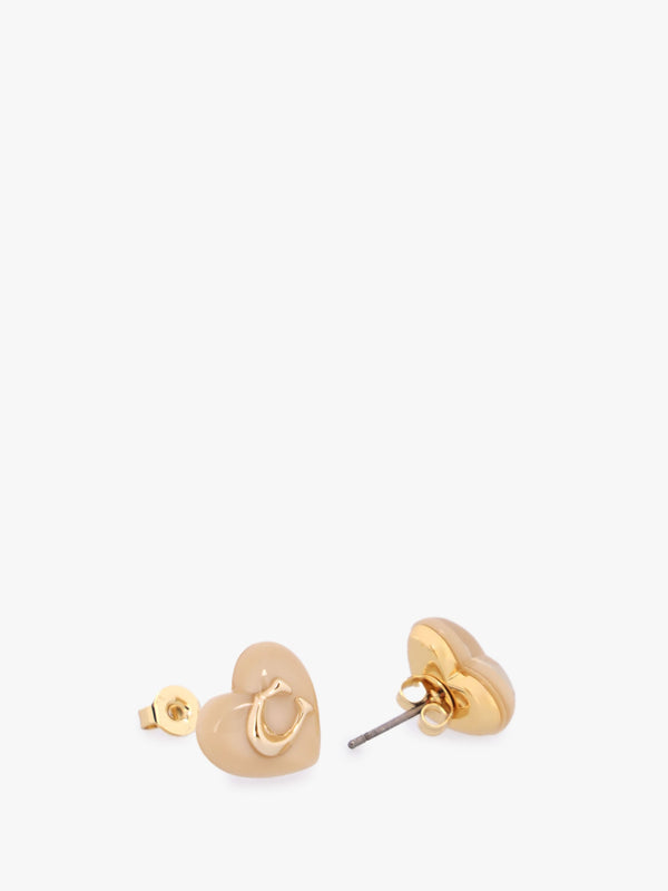 Resin Heart C Logo Gold Stud Earrings