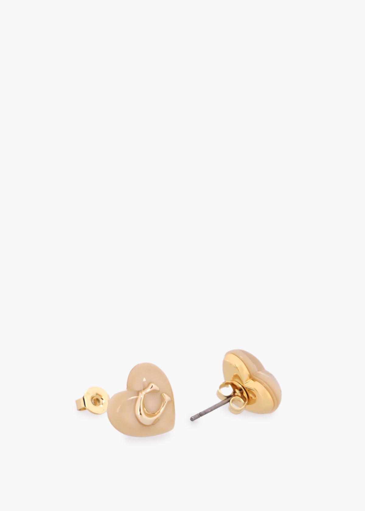 Resin Heart C Logo Gold Stud Earrings