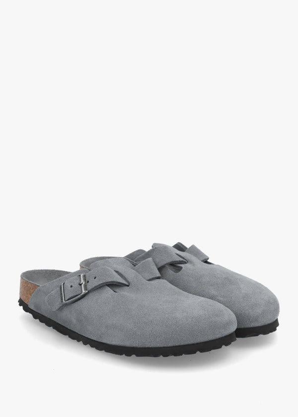 Boston Basalt Gray Tonal Footbed Suede Clogs