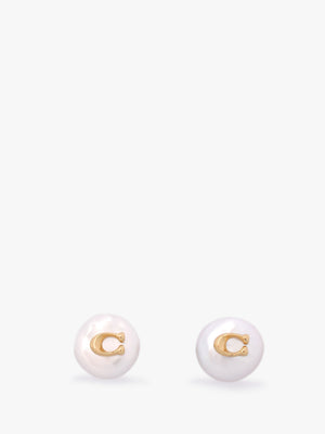 Circle Pearl C Logo Gold Stud Earrings