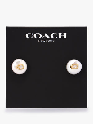 Circle Pearl C Logo Gold Stud Earrings