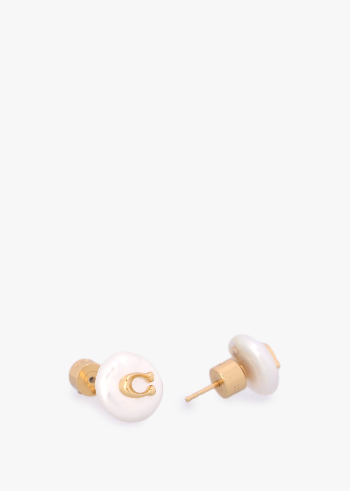 Circle Pearl C Logo Gold Stud Earrings