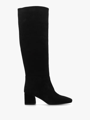Lala Black Suede Mid-Block Heel Knee Boots
