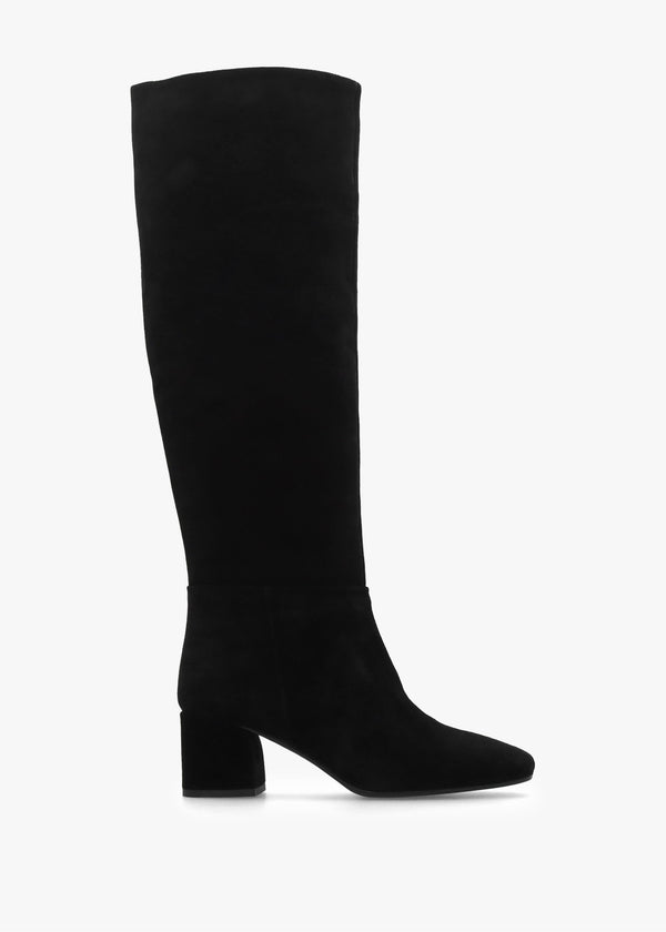 Lala Black Suede Mid-Block Heel Knee Boots