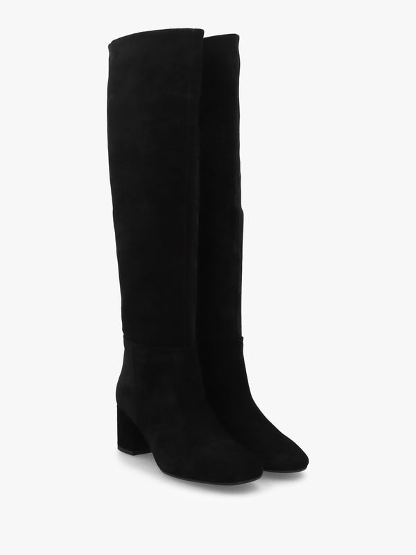 Lala Black Suede Mid-Block Heel Knee Boots