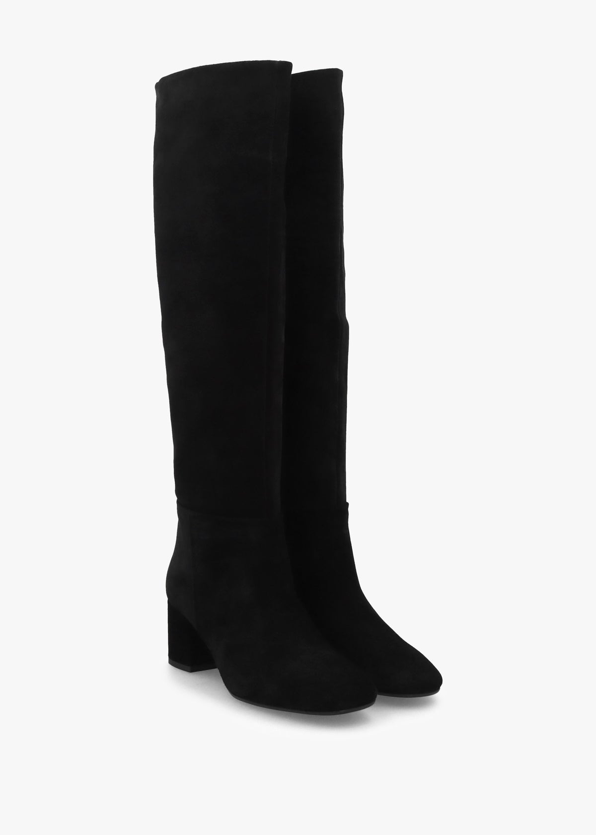 Lala Black Suede Mid-Block Heel Knee Boots