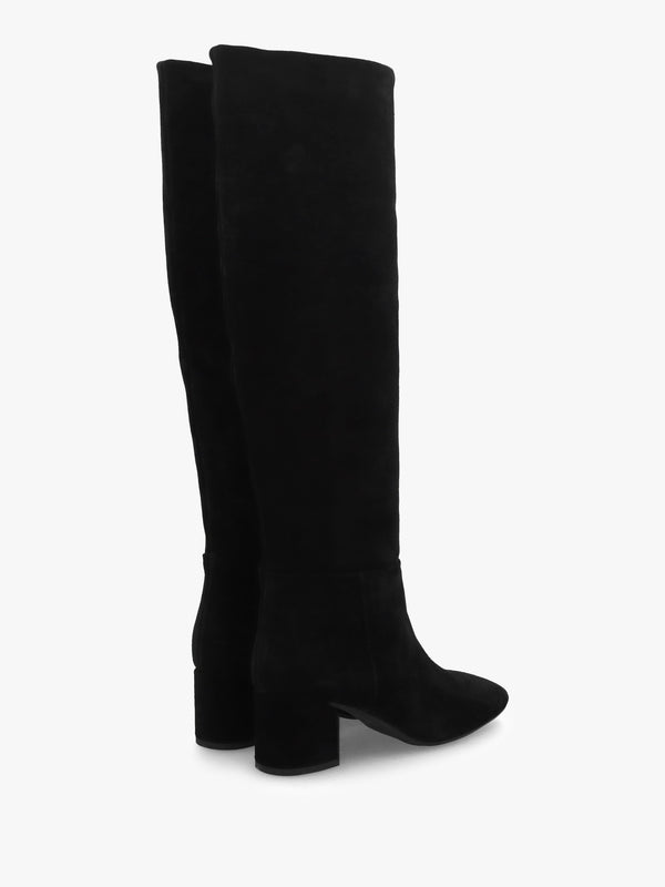 Lala Black Suede Mid-Block Heel Knee Boots