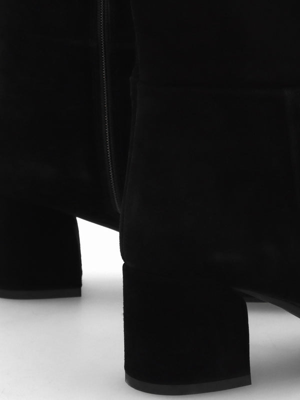 Lala Black Suede Mid-Block Heel Knee Boots