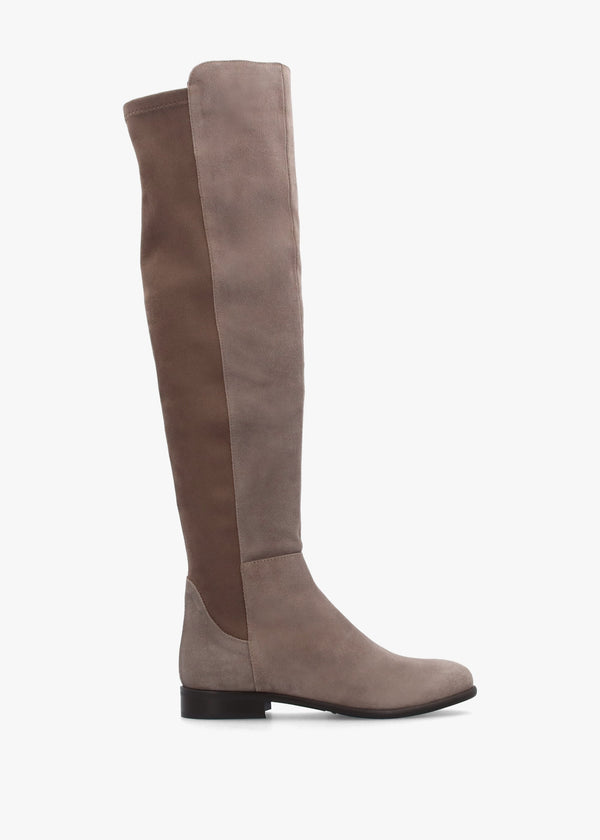Liz Taupe Suede Flat Knee Boots