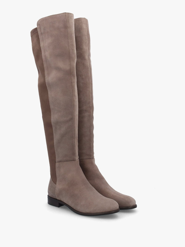 Liz Taupe Suede Flat Knee Boots