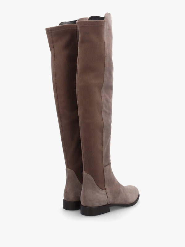 Liz Taupe Suede Flat Knee Boots