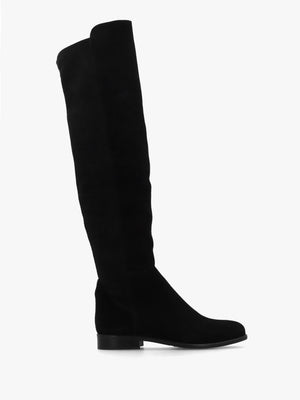 Liz Black Suede Flat Knee Boots
