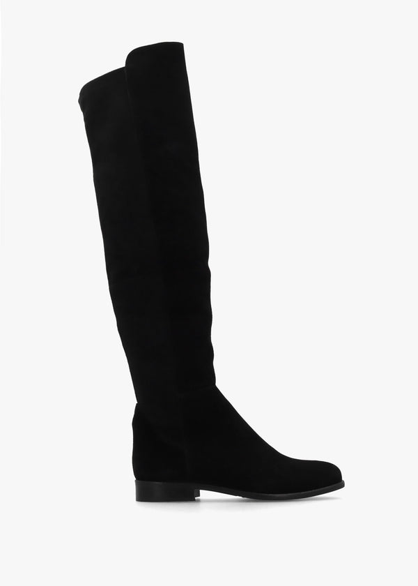 Liz Black Suede Flat Knee Boots