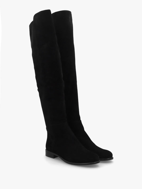Liz Black Suede Flat Knee Boots