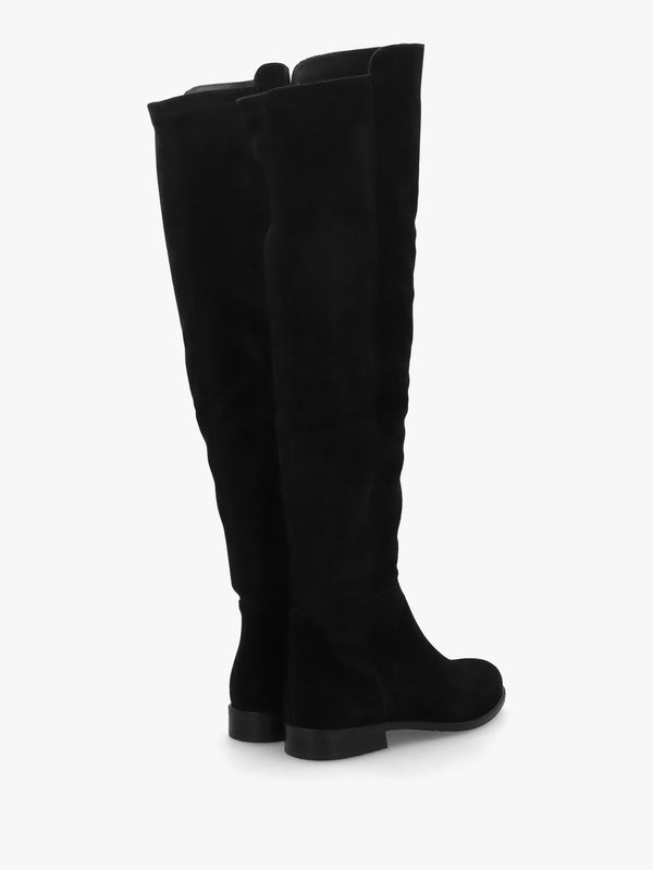 Liz Black Suede Flat Knee Boots