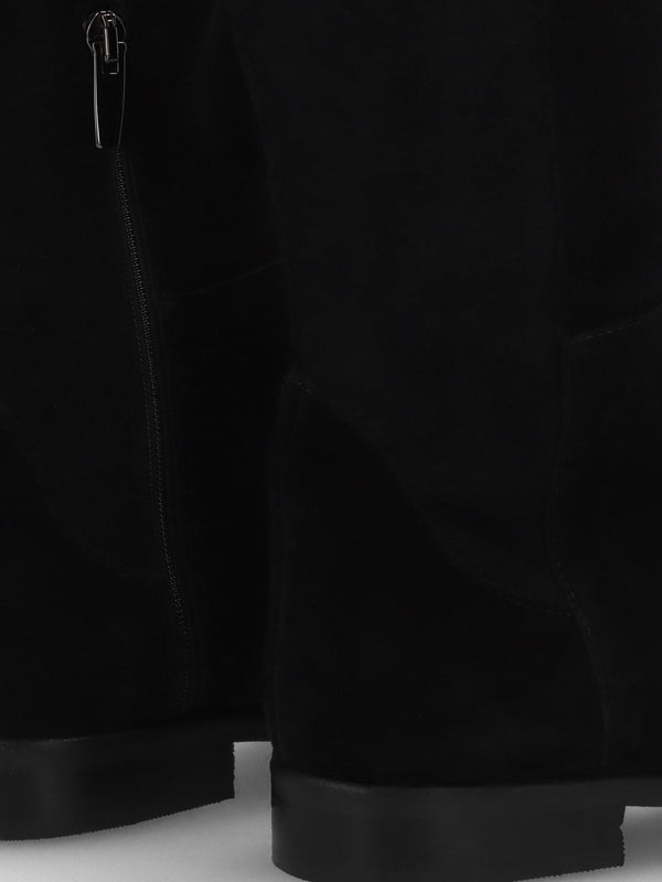 Liz Black Suede Flat Knee Boots