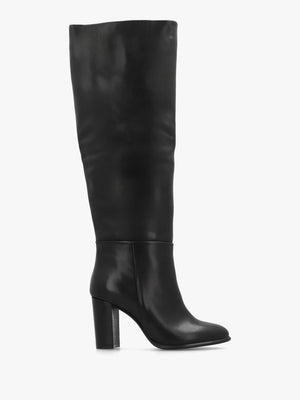 Lottie Black Leather High Block Heel Knee Boots
