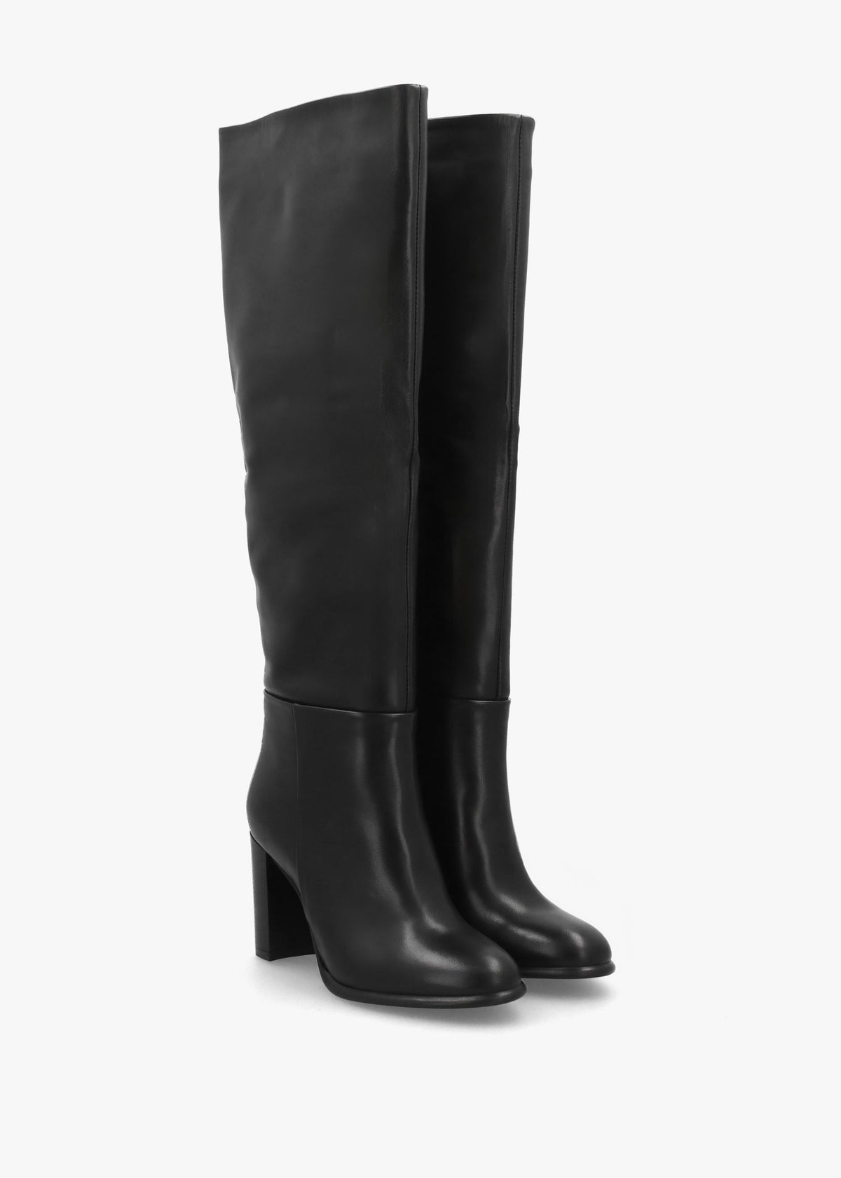 Lottie Black Leather High Block Heel Knee Boots