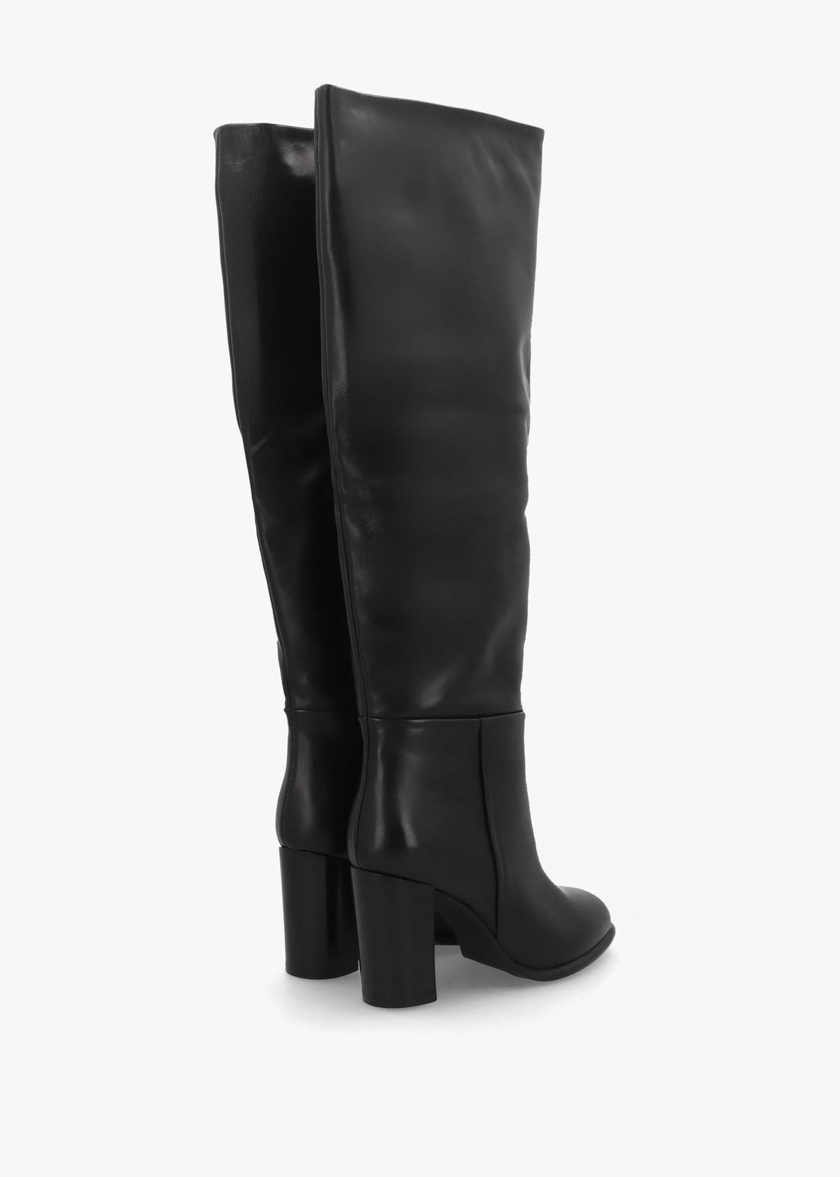 Lottie Black Leather High Block Heel Knee Boots