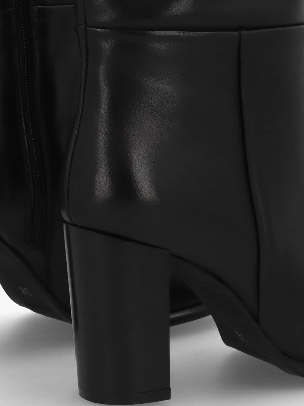 Lottie Black Leather High Block Heel Knee Boots