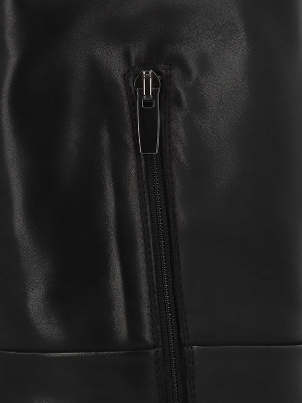 Lottie Black Leather High Block Heel Knee Boots