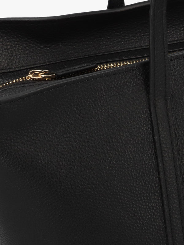 The Weekly Large Top Zip Black Leather Tote Bag