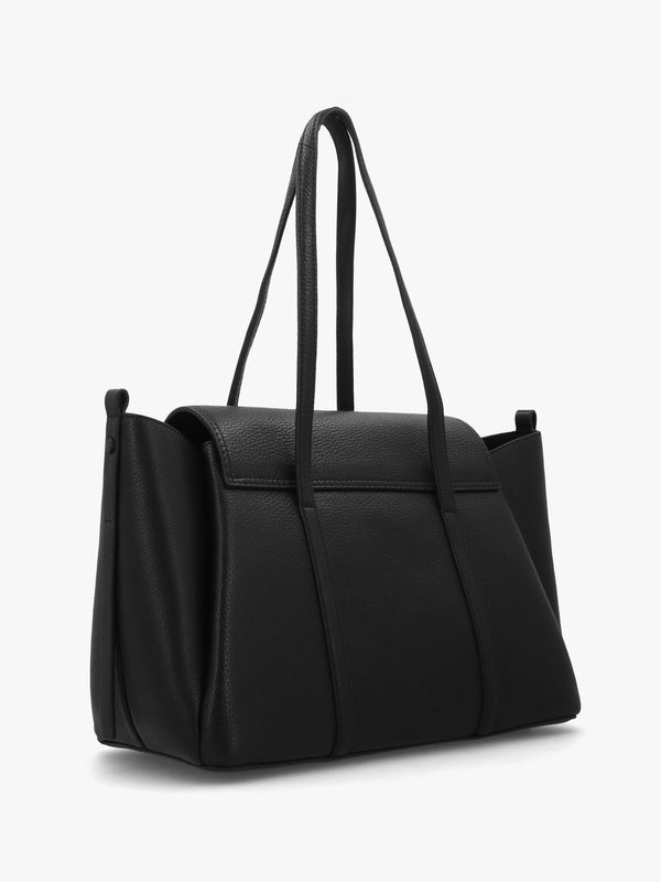 Large The Chancery Flapover Black Leather Shoulder Bag