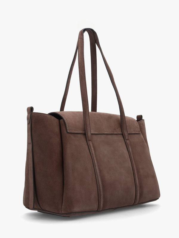 Large The Chancery Flapover Coffee Suede Shoulder Bag